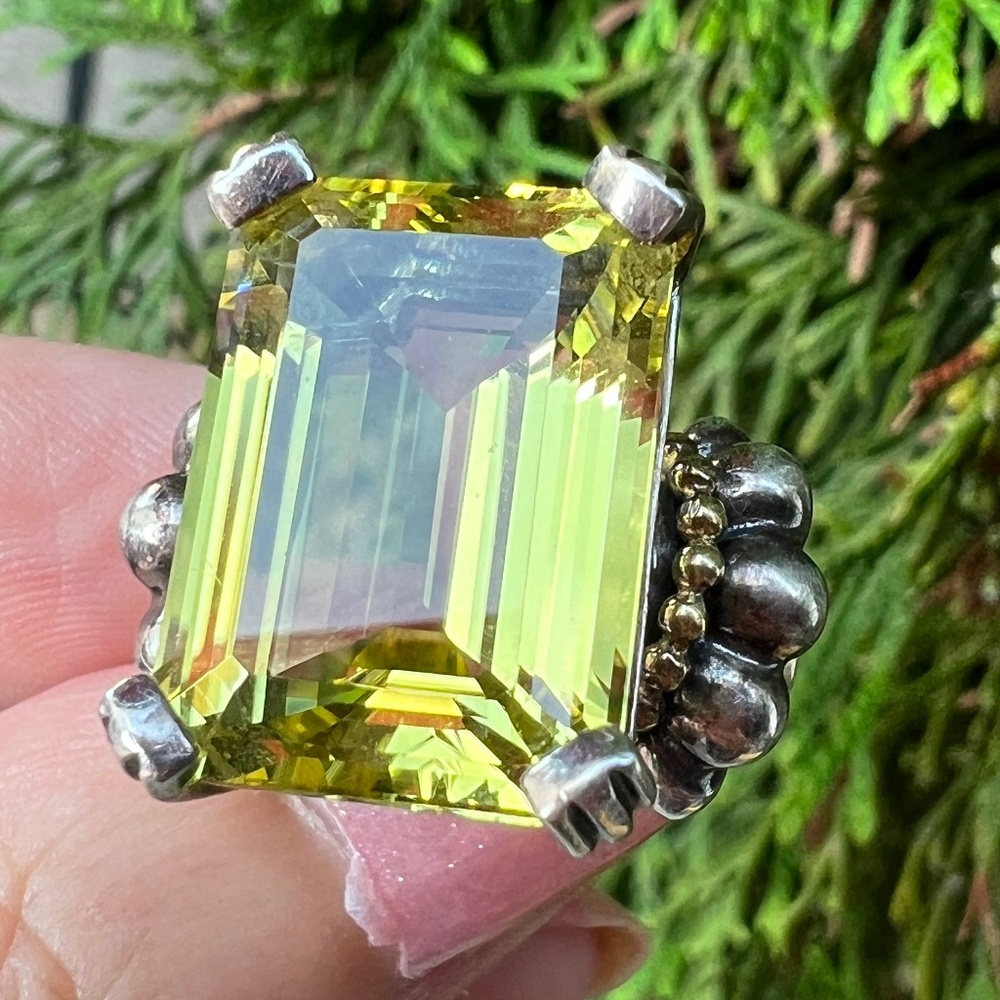 LAGOS CAVIAR 18K GOLD 925 SS LARGE ORO VERDE LEMON YELOW GREEN QUARTZ TOPAZ RING